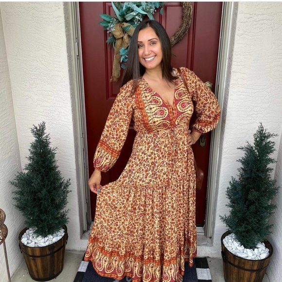 Aura Dresses & Skirts - Aura Amber Size L Large Boho Cottagecore Maxi Dress Long Sleeve Womens Floral